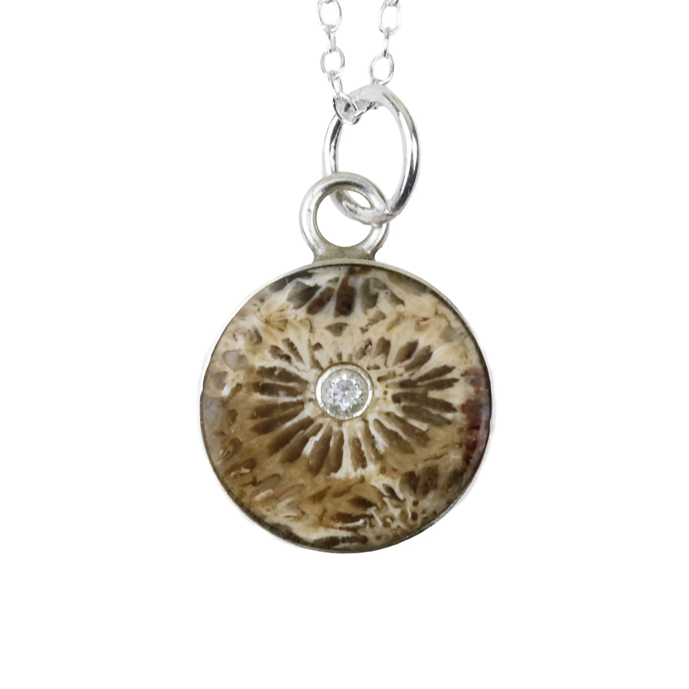 Inlay Pendant - Agatized Coral and Cubic Zirconia