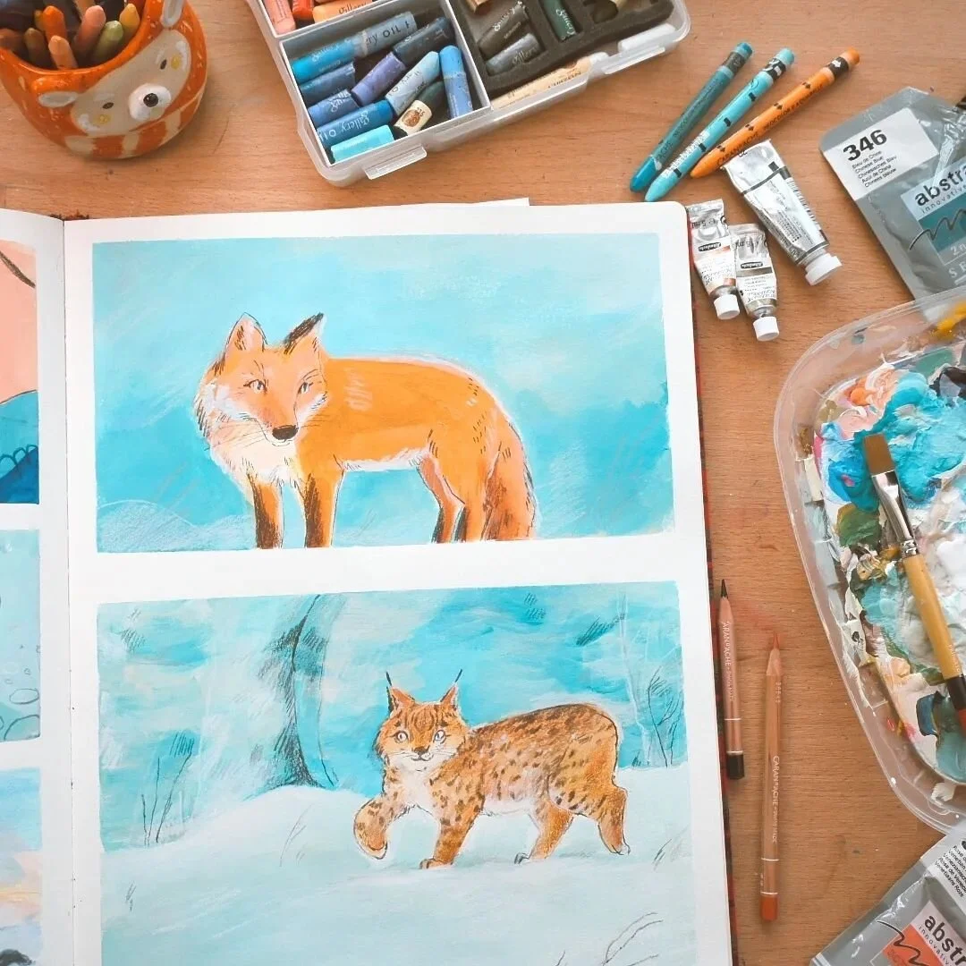 We get a lot of wildlife in our backyard and I love seeing all the different animal footprints in the snow 🦌🐇🦨🤭

#illustration #animaldrawing #sketchbookpage