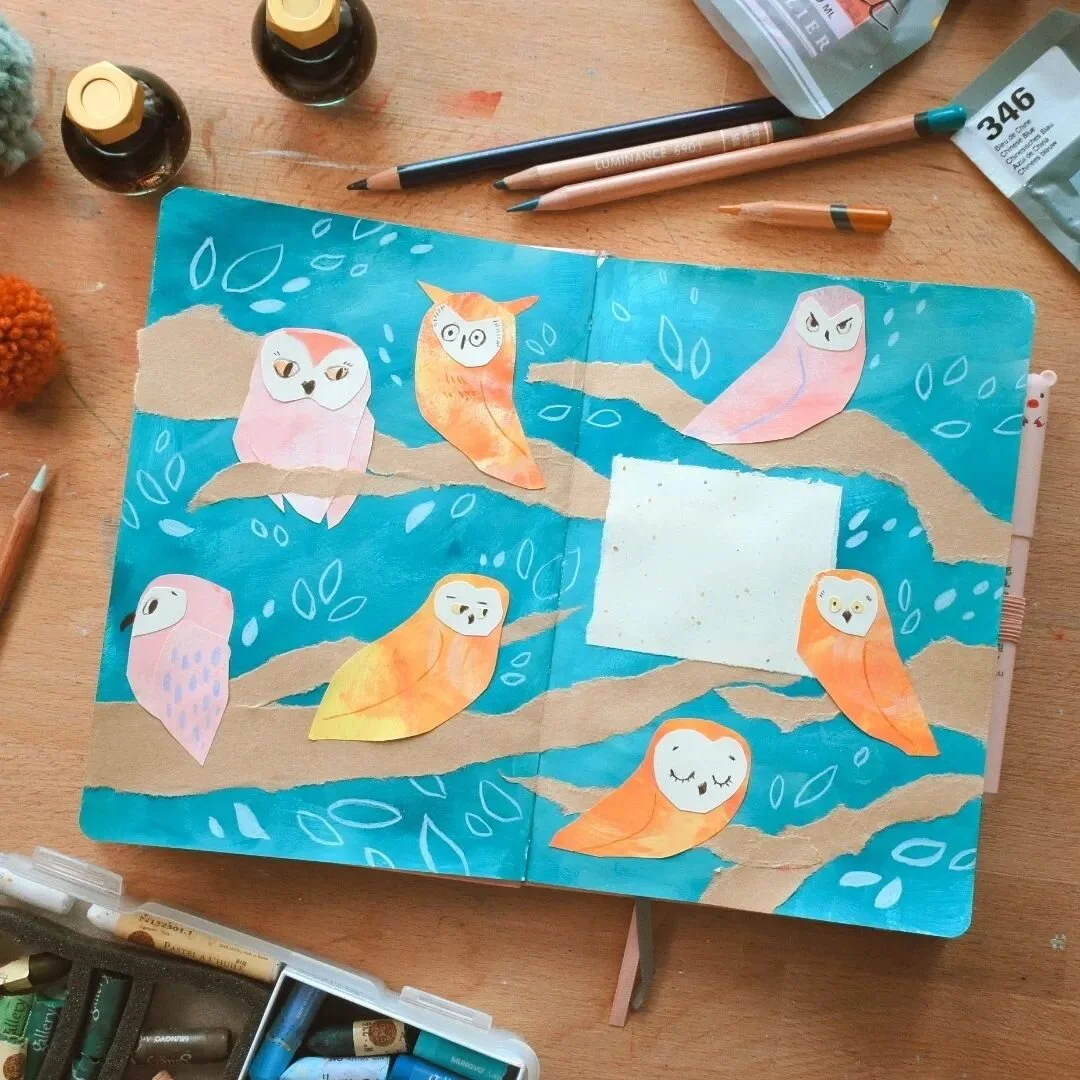 Owls of January 🦉

Last year I discovered this matt acrylic in chinese blue which I keep coming back to over and over. I may have found my favorite color?! 🤔
This and maybe pine green.. 🙃

#bujoideas #collageart #papercutart #illustration #owls #s