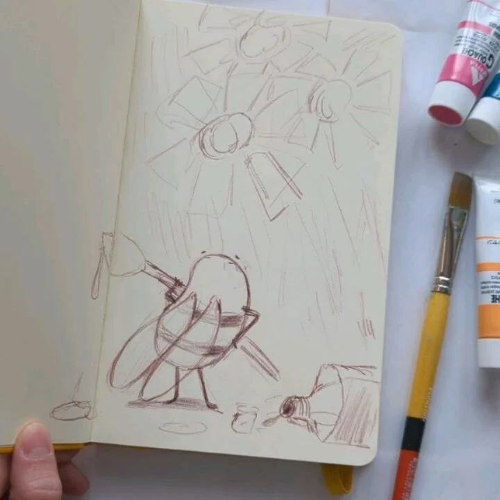 🐝 What&rsquo;s more impressive than a talking llama? A spelling bee 😁

I was a busy bee and splashed some paint on a new sketchbook cover

#sketchbookpage #sketchbookcover #bee #gouachepaint