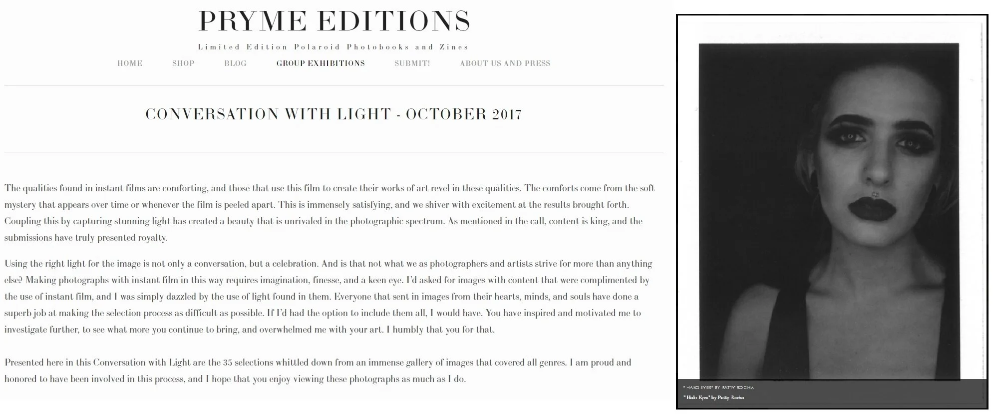 OCT 2017 - PRYME Editions Instant Film Publication, Online Collective, "Conversation with Light"