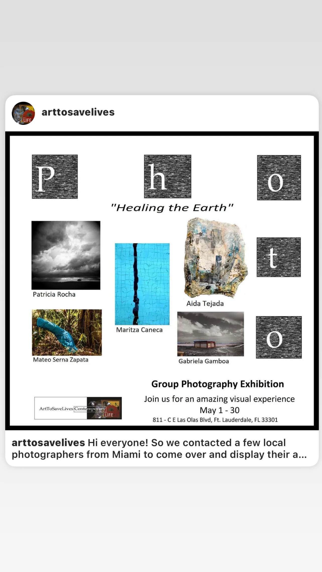 MAY 2021 - "Healing the Earth" Gallery Announcement, Art To Save Lives Gallery, Ft Lauderdale, FL