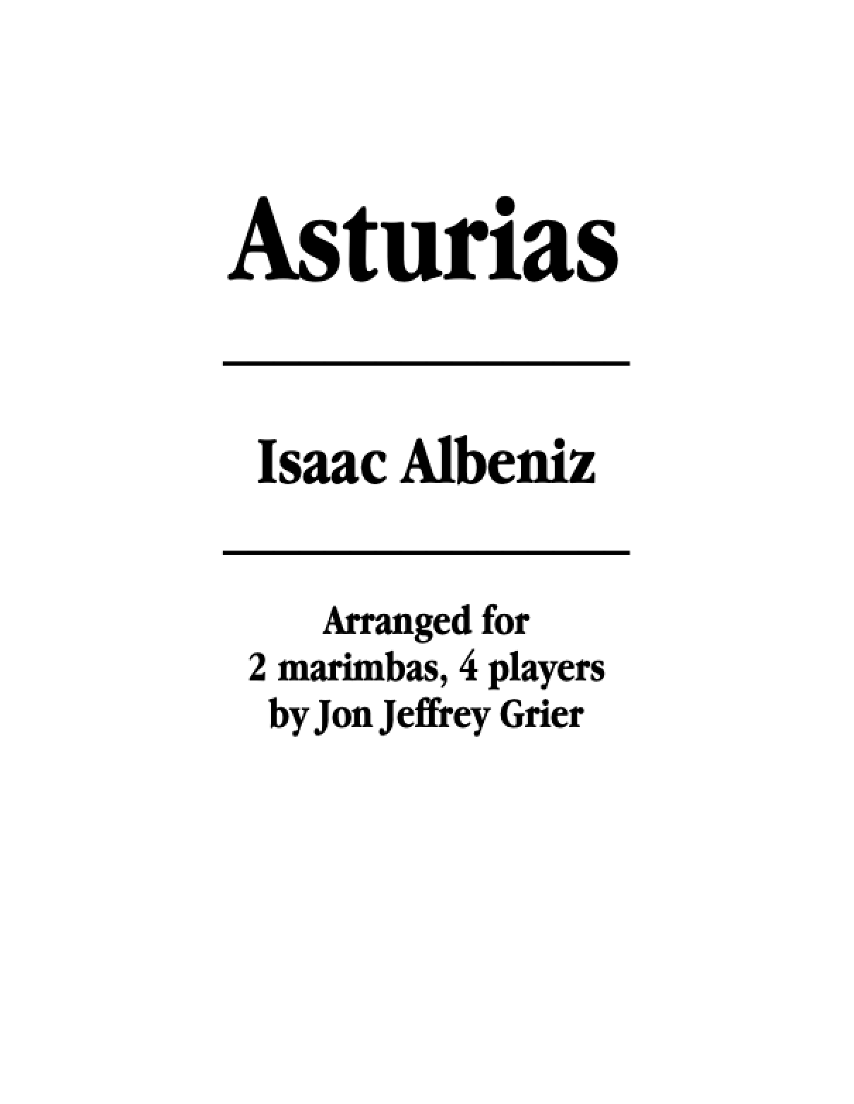 Asturias - Albeniz, arr. for 2 marimbas, 4 players