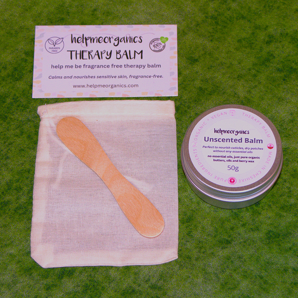 fragrance free therapy balm made with organic oils, butters and berry wax