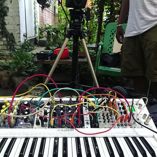 Patched up some modular synth polyphony for @_sonicscoop with @rcynemcee on the camera.  Coming soon to sonic scoop . .... featuring great sounds by @westonaudio @makenoisemusic @whimsicalraps @instruomodular @mutableinstruments @malekkoheavyindustry