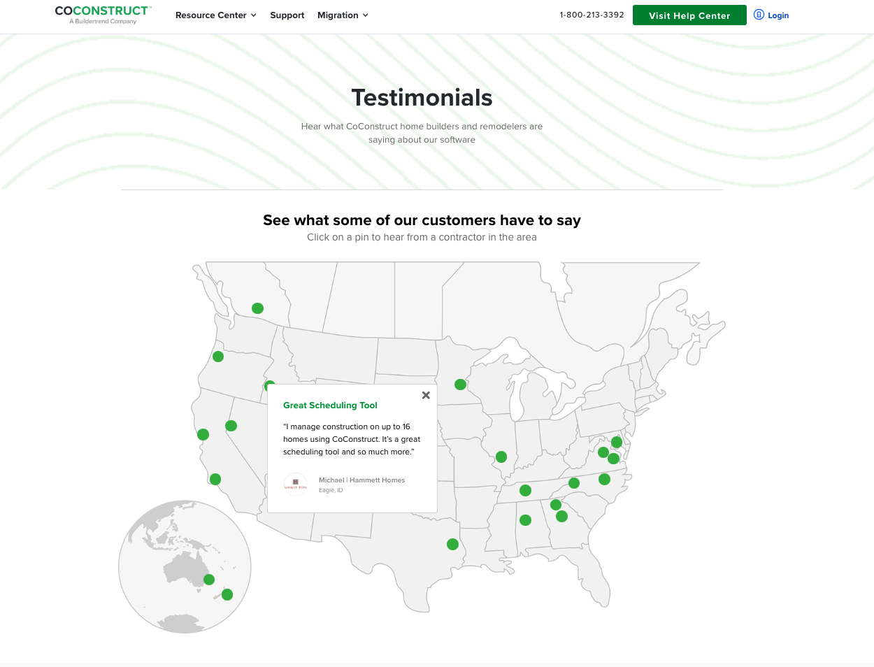 CoConstruct customer testimonies page.
