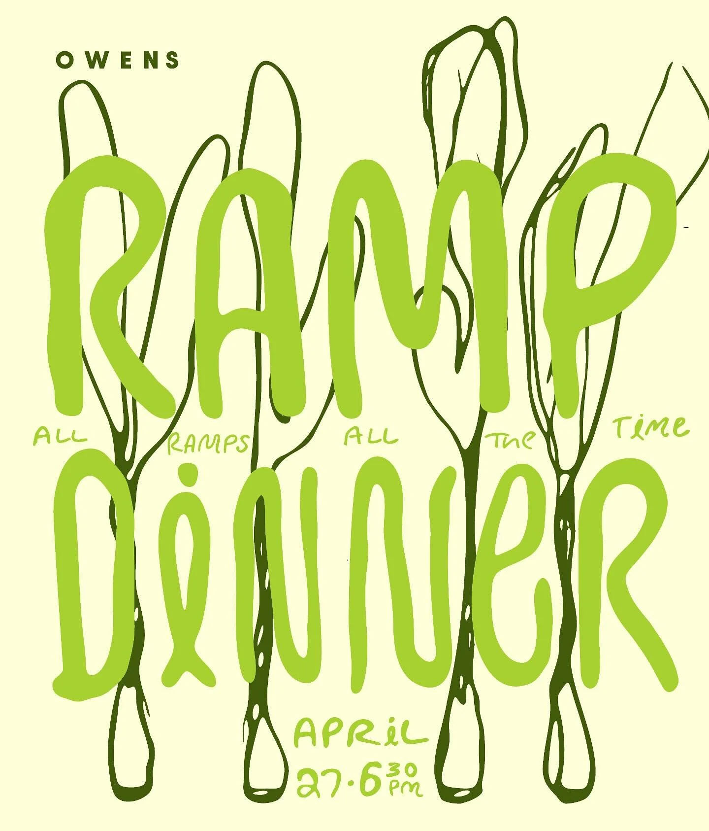 SOLD OUT OMFG 💚💚 It&rsquo;s the most wonderful time of the year. Owens Famous Ramp Dinner: 4/27 @ 6:30pm 🌿🌿
NEW BOOKING INFO! Use the link in our bio this time! Extremely limited. 

#sundaysupper #supperclub #chicagosupperclub #owensfamous