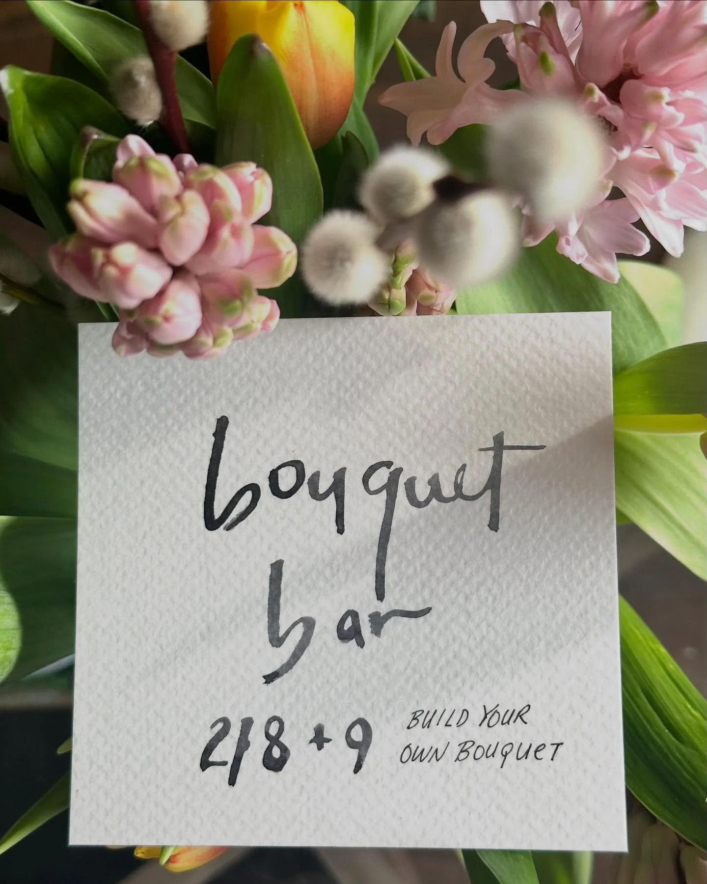 something new is blooming 💞 bouquet bar this weekend 
sat &amp; sun* come build your own gal- pal- or valentine bouq or build one for yourself. cards, ribbon, etc all here to make it gorg for you. 

see you tomorrow 💌💞🥂

bouquets for Valentine&rs
