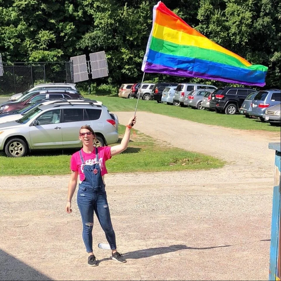 Waving the rainbow flag at the start of Camp Outright in Starksboro. Outright Vermont’s Camp Outright is a summer camp experience exclusively for LGBTQ+ youth.