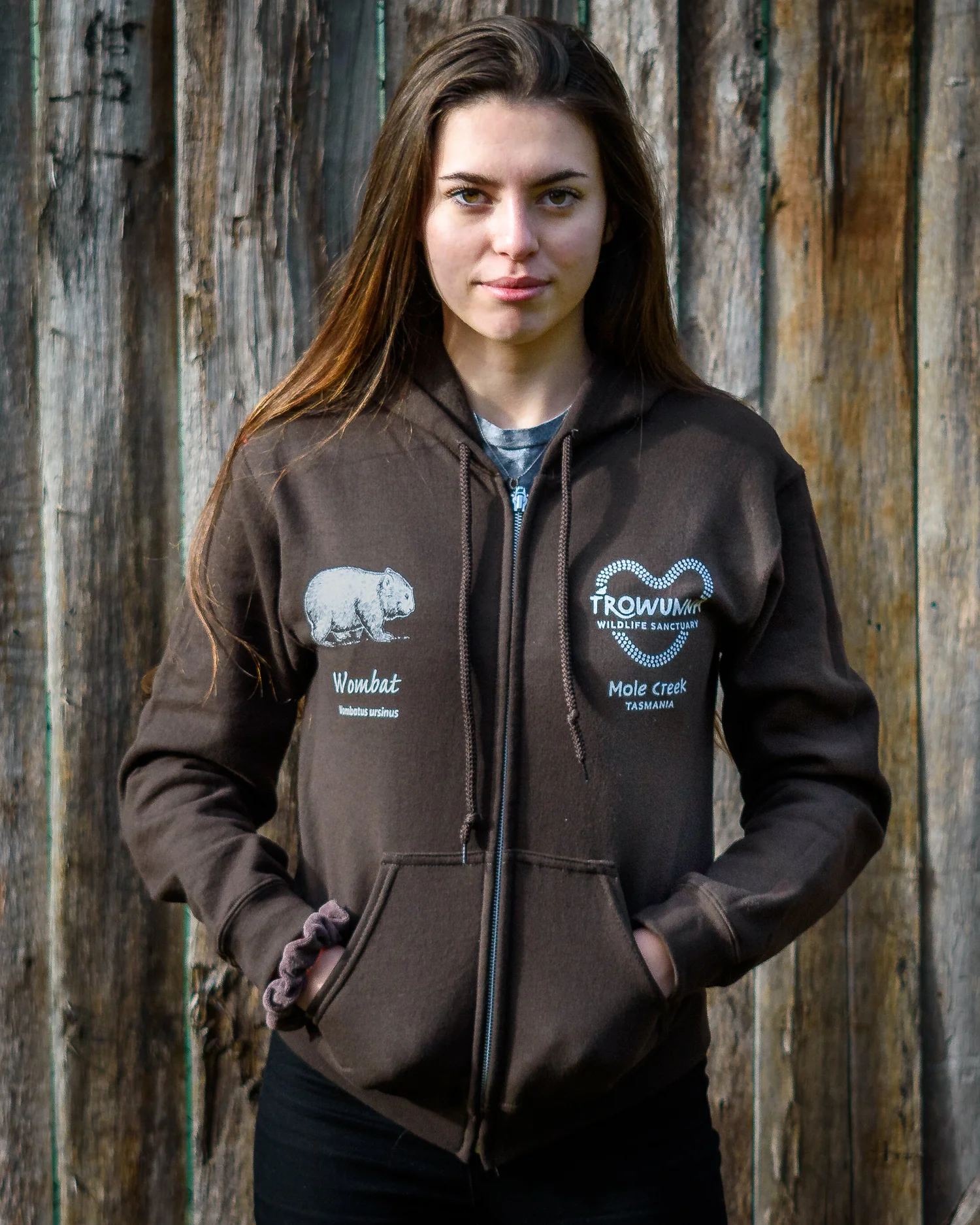 Zip-up Hoodie, Wombat design. — Trowunna Wildlife Sanctuary