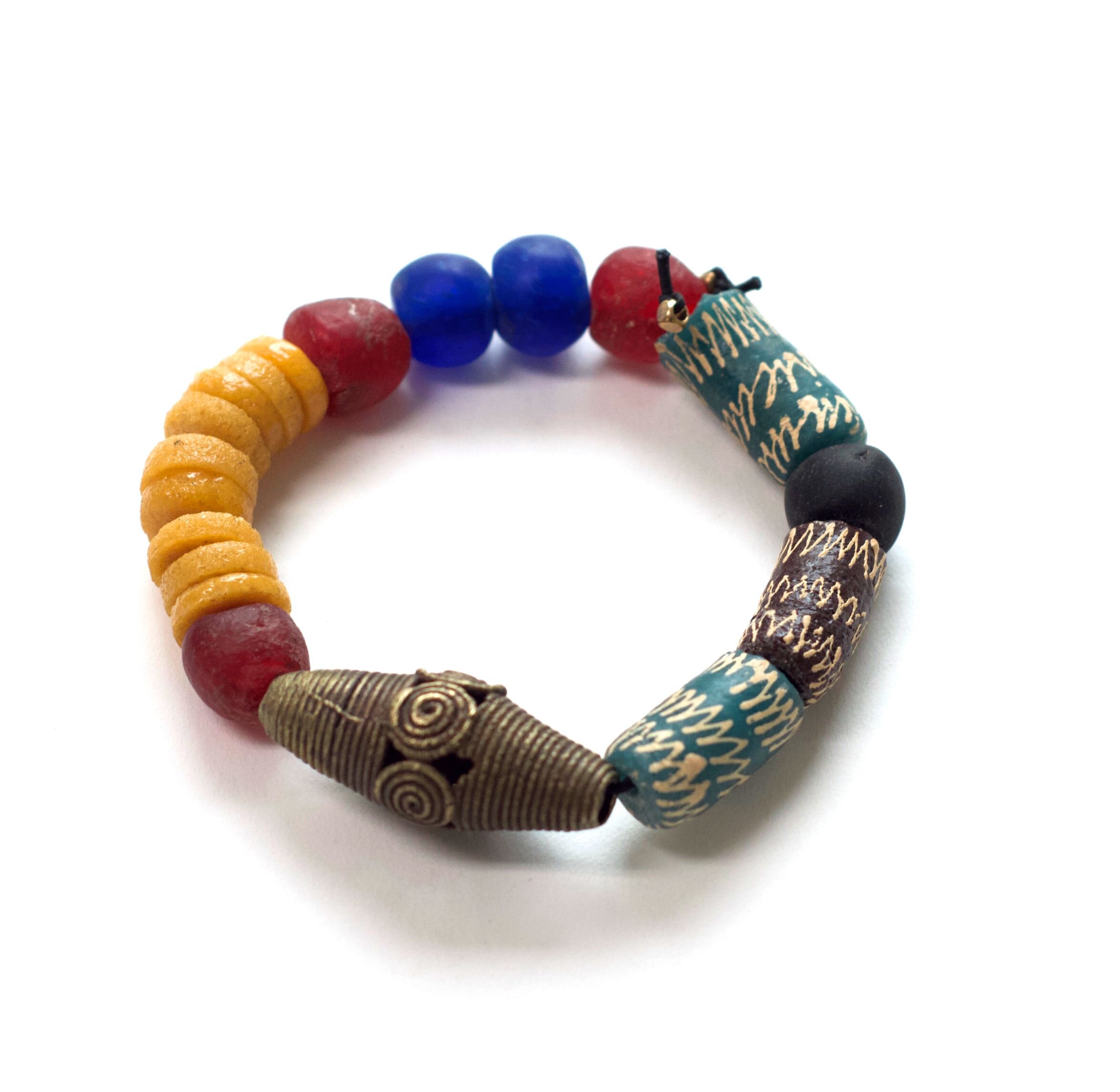 African Trade Bead Necklace and Bracelet Set, Statement Jewelry, Colorful  Beaded Necklace, Caribou Antler Button, Great Gift for Friend - Etsy  Singapore