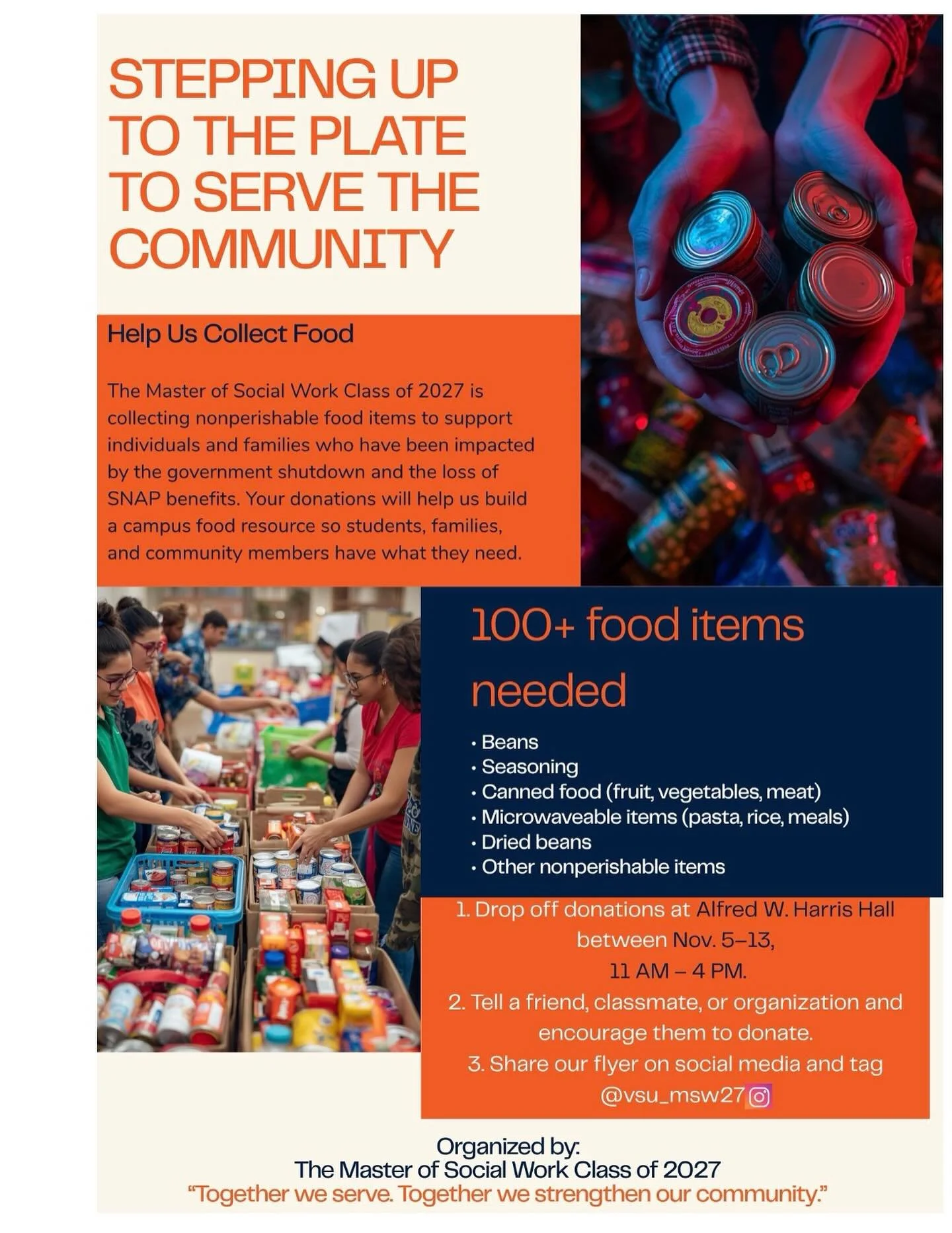 We are in a time where the need is greater than ever. With the suspension of SNAP benefits, many individuals and families are struggling to make ends meet. This is our moment to come together as a community and make a difference.

Virgina State Unive