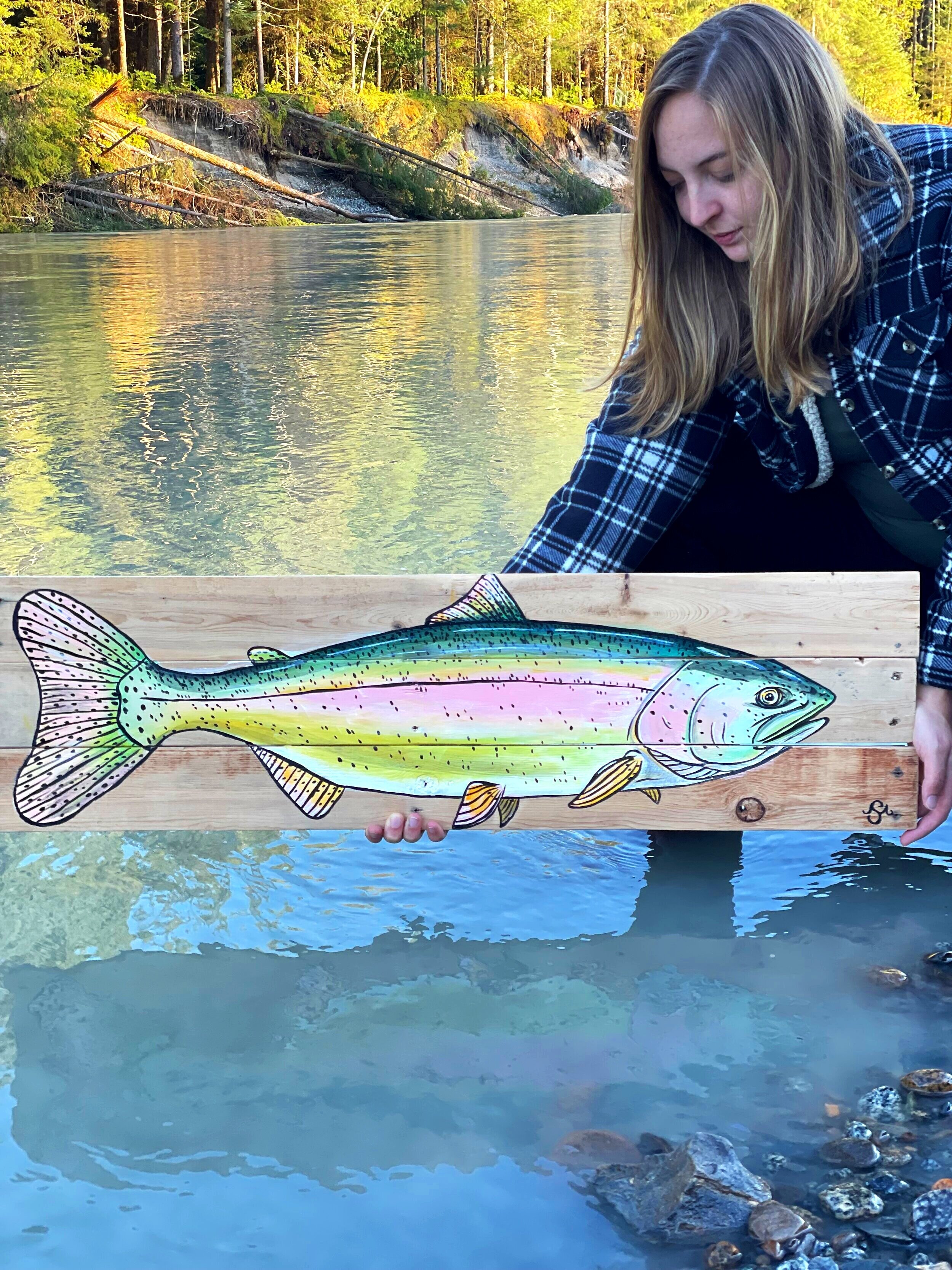 Rainbow Trout Painted on Wood