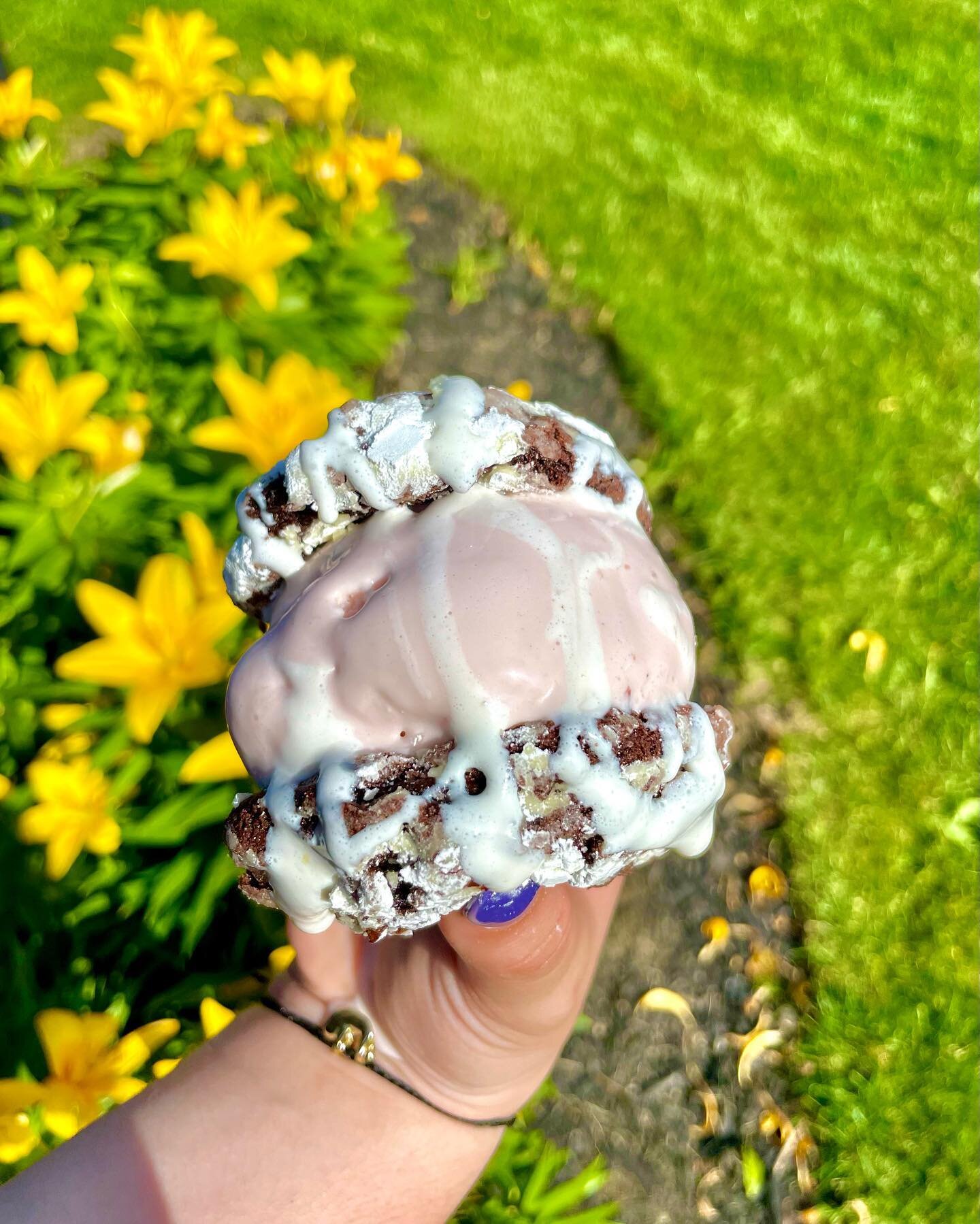 Fresh strawberry ice cream on hot summer days 🍓🌞🍦

🍪 Double Chocolate Crinkle
🍦 Strawberry
🍫 Marshmallow Sauce

Like most of Columbus, we suffered through the power issues this week but we&rsquo;re back at it all weekend 🍪🍦🍪
.
.
.
#treatyour