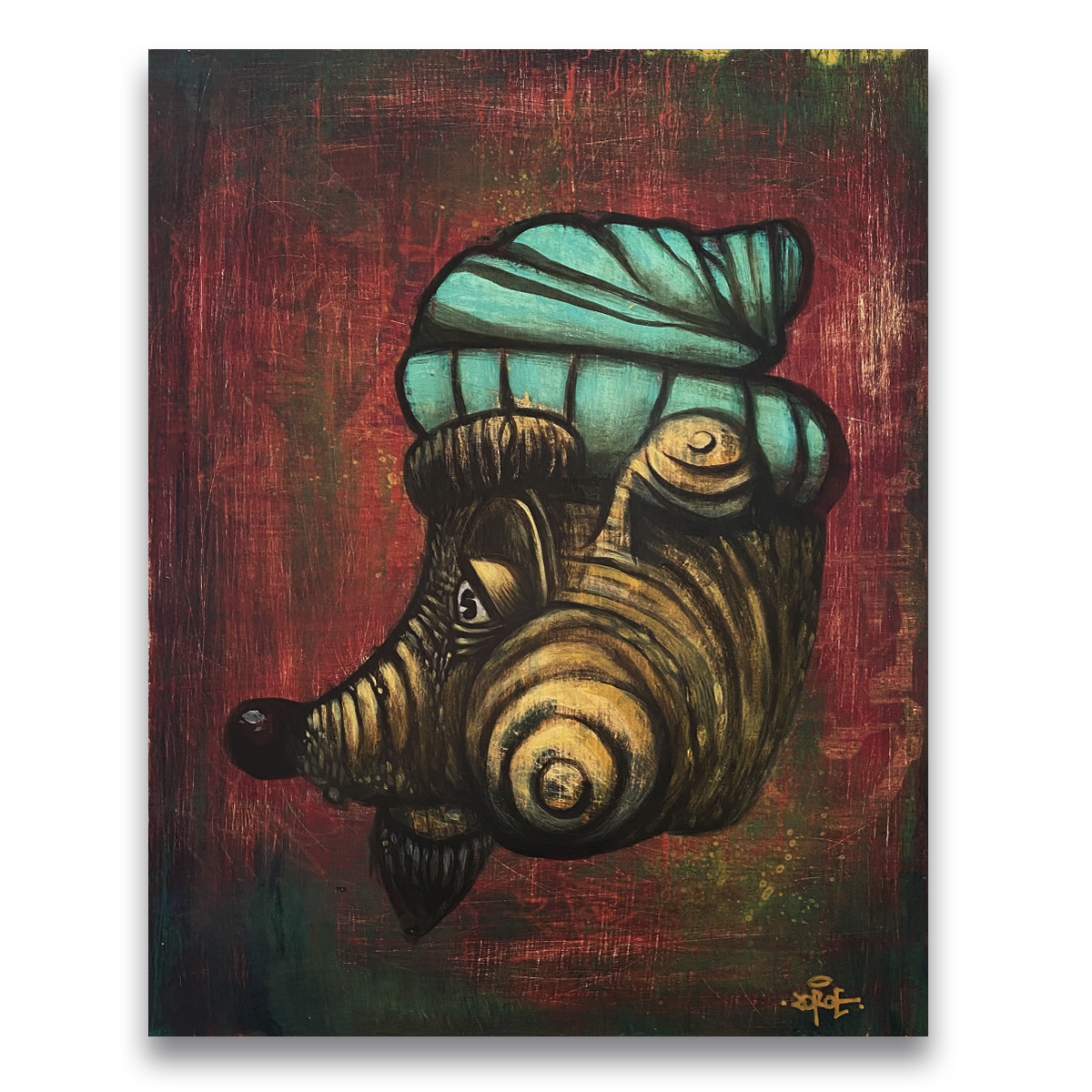 "Snailbear" Acrylics on wood panel