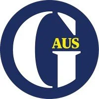 A logo with a large letter G in dark blue, and the letters AUS in yellow inside the G.