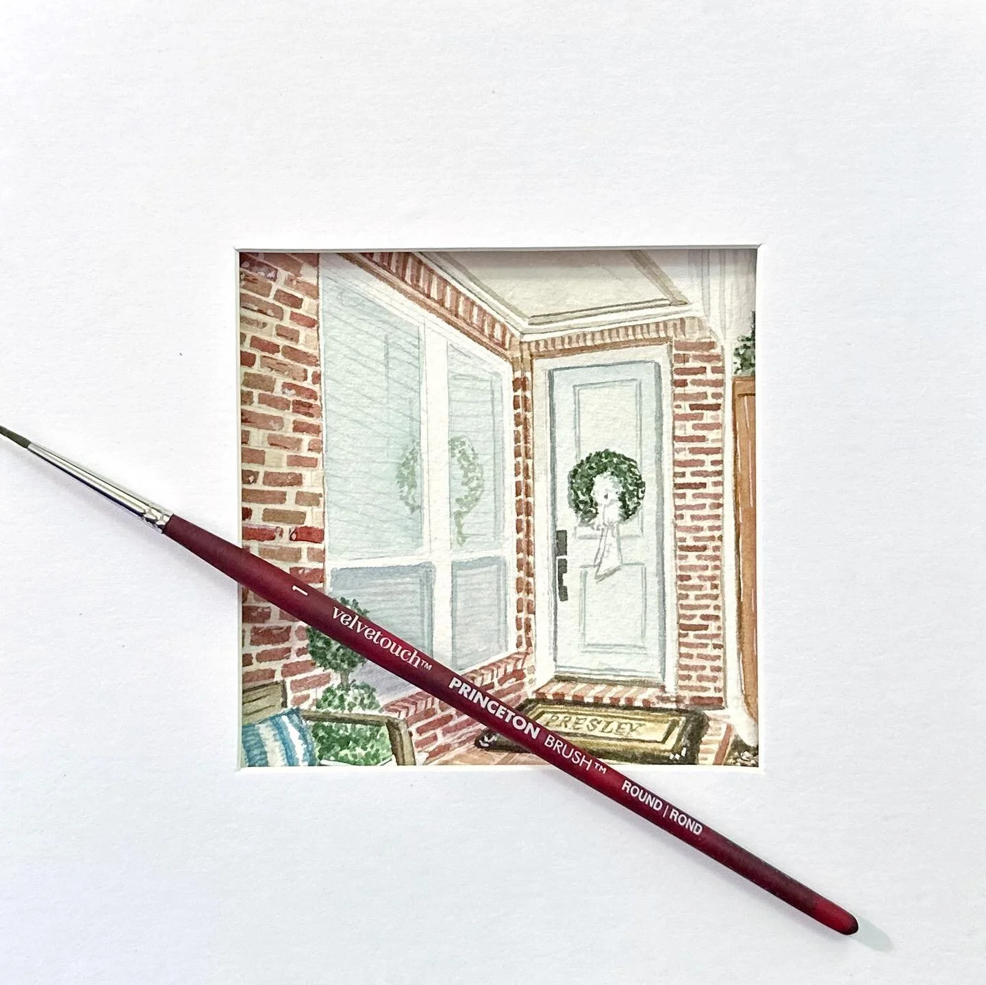 On the desk: detailed watercolor brick work as far as the eye can see 👩🏻&zwj;🎨

Custom Home, Pets &amp; Family portraits are on sale through the end of the month! Discount codes in stories - I can&rsquo;t wait to paint what you treasure most 🤍

#