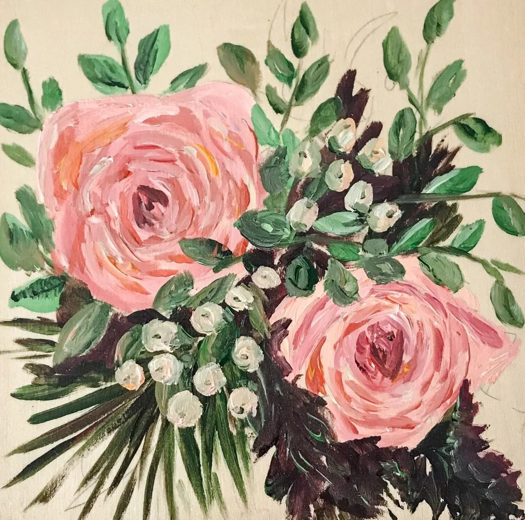 Rose Duo, 6"x6", acrylic on wood, $125