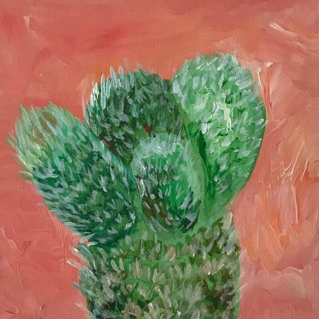Furry Friend Cactus, 6"x6", acrylic on wood, $125