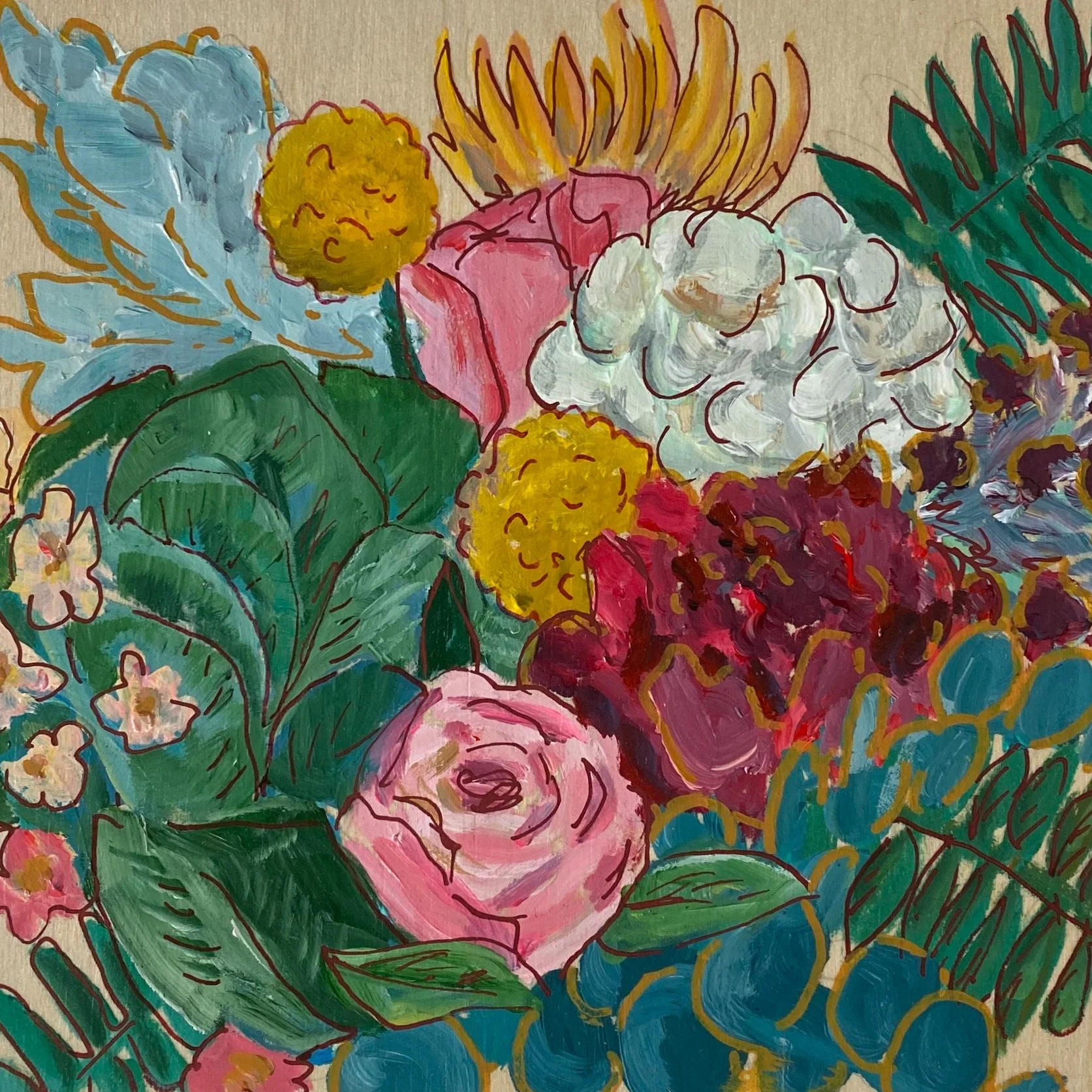 Ferny Bouquet, 6"x6", acrylic on wood, $125