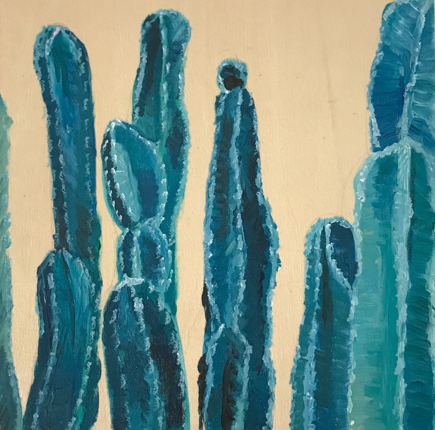 Cacti in Blue, 6"x6", acrylic on wood, $125