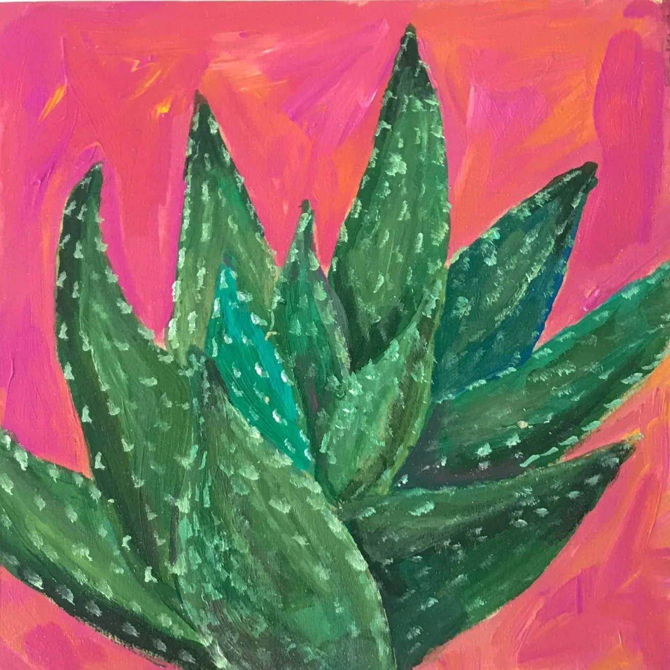 Happy Succulent, 6"x6", acrylic on wood, $125
