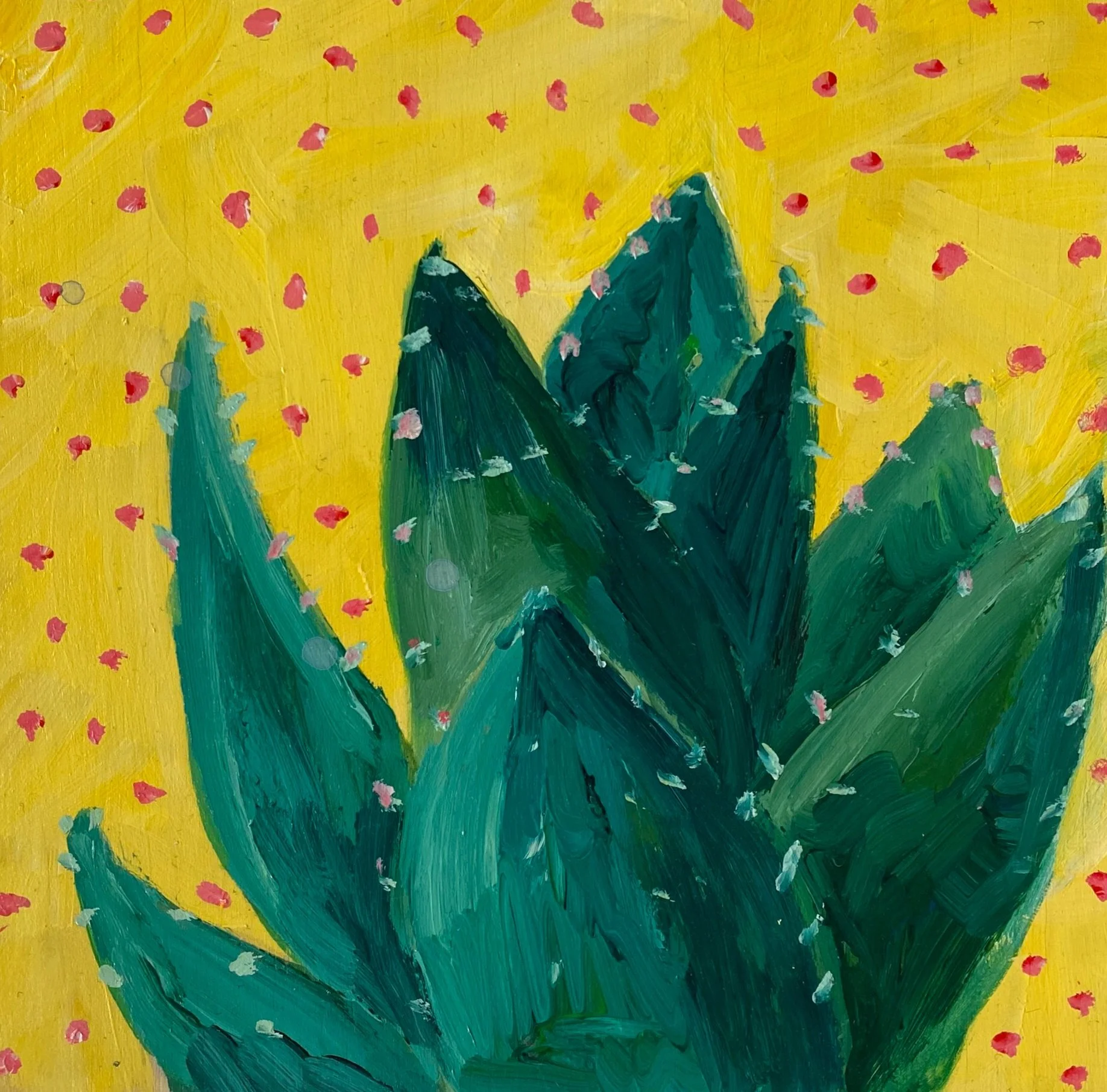 Party Plant, acrylic on wood, 6"x6", $105