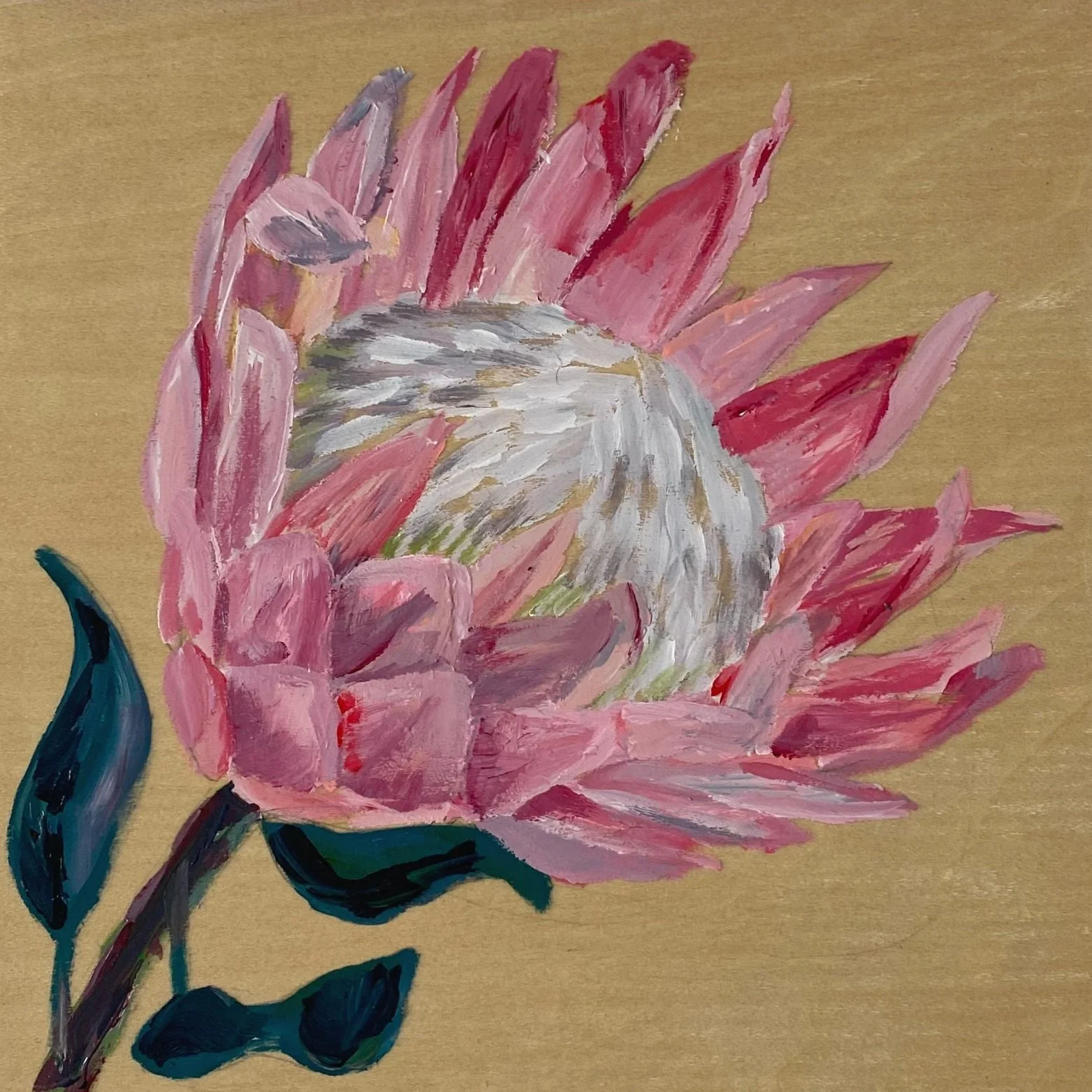Protea ll, acrylic on wood, 6"x6", $125