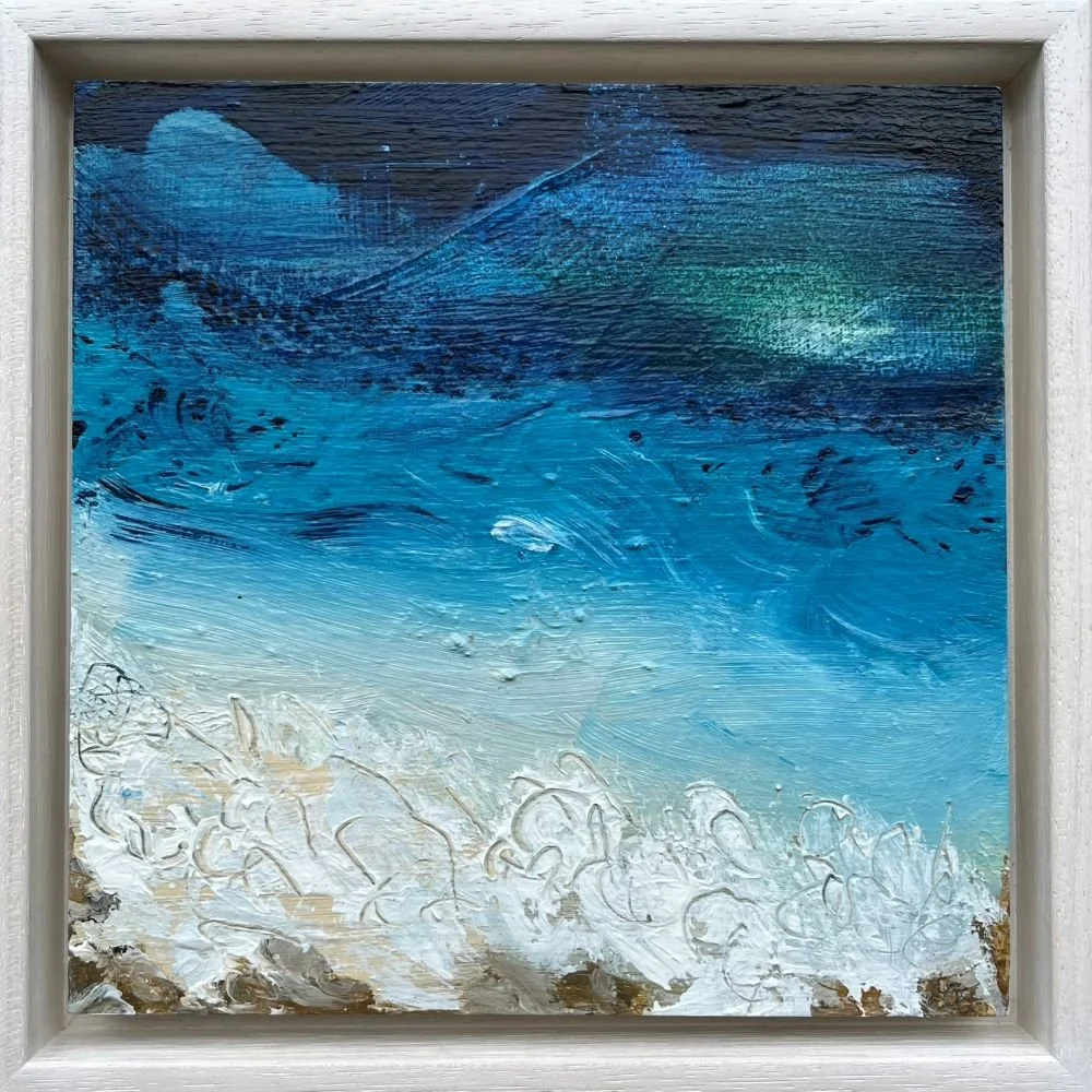 Make Waves
24 x 24cm
Acrylic and mixed media on wooden panel
Whitewashed wooden frame
£195