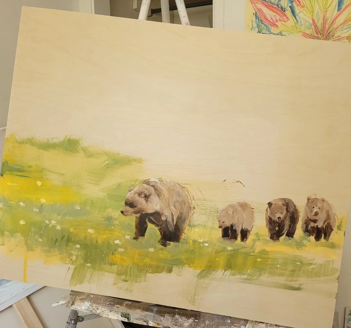 Excited to settle in and get back to some painting after a busy summer ! ☀️ 

#Canadianwildlife #canadianartist #canadianwildlifeartist #kootenayartist #kootenaylife  #nelsonartist #grizzlybear #grizzlybearpainting #bearpainting