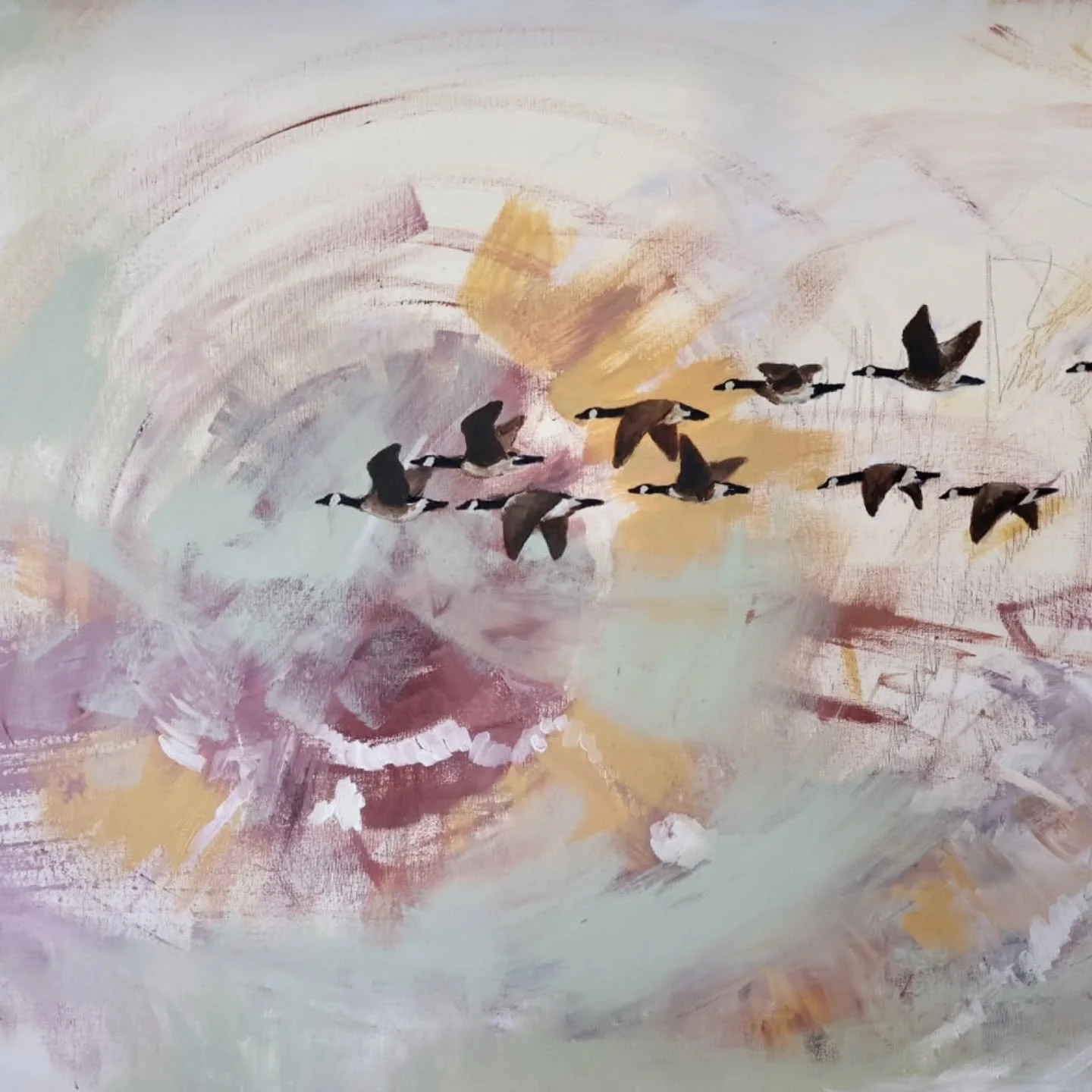 I was quite surprised when I found myself painting Canadian Geese. They are an animal that is often taken for granted, yet they are deeply symbolic of community, intuition, and devotion to a journey. Their collective teamwork carries them thousands o