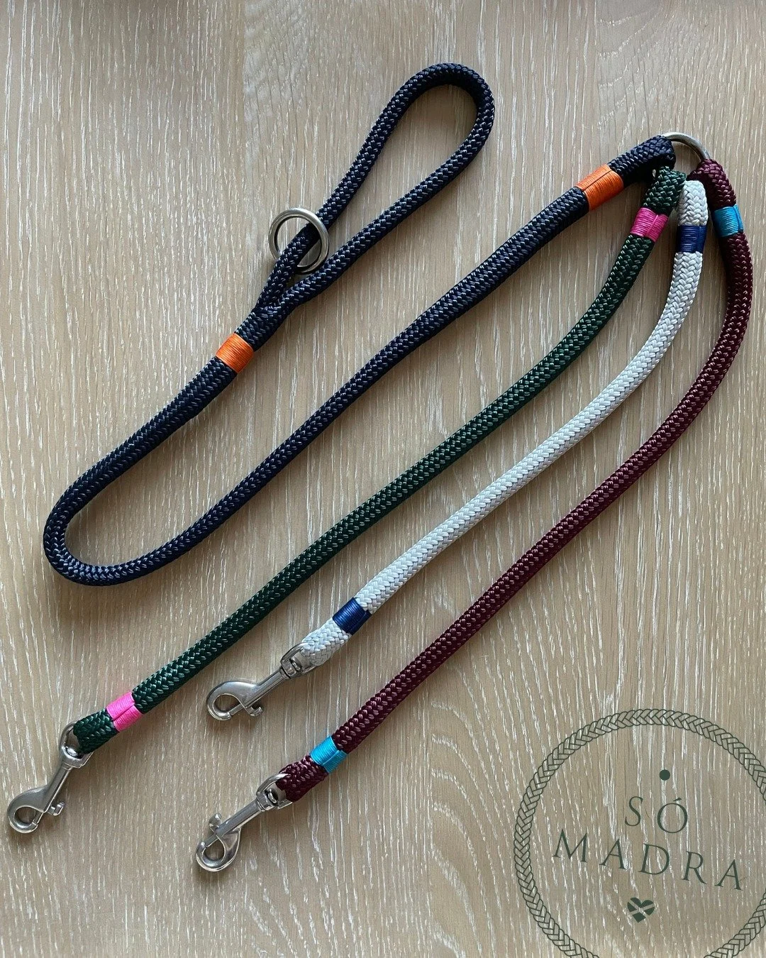 Many dogs. Not enough hands 🐾😅

When you&rsquo;ve got multiple dogs, the last thing you need is to be constantly tangled up in separate leads. 

This custom rope triple clip lead was created for a client who loves colour and her three working terri