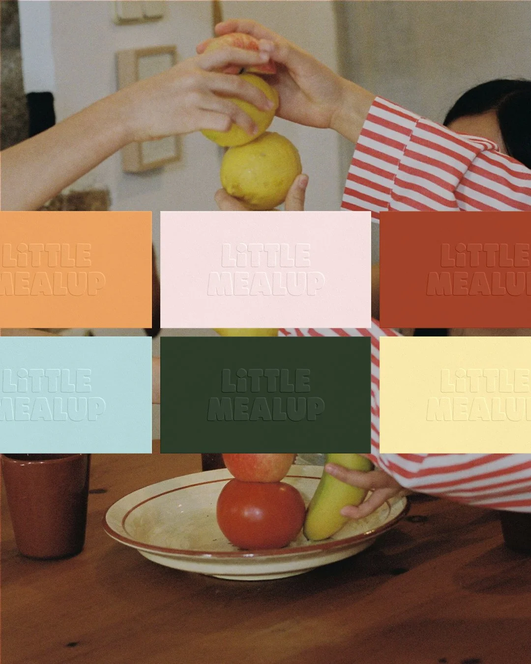 @littlemealup palette: Capturing the inquisitive joy of childhood and Meelup&rsquo;s coastal landscape, we see soft ocean blues, warm sandy tones, earthy greens and sunlit colours that feel natural, warm and reflective of the food worth eating.