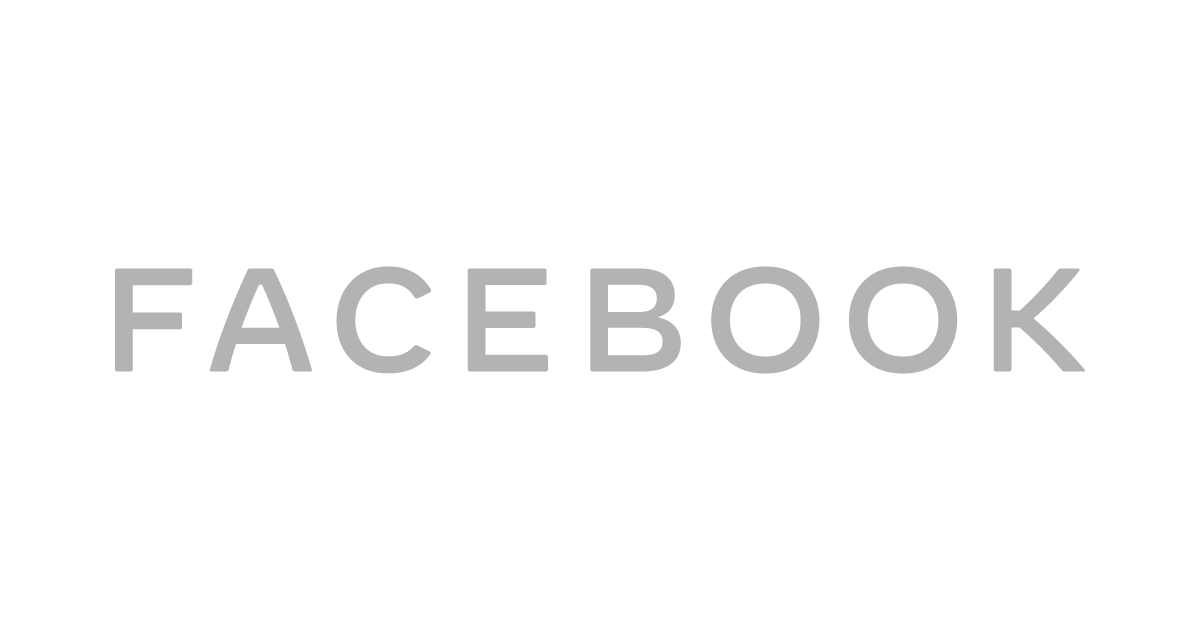 Facebook logo in gray letters on a white background.
