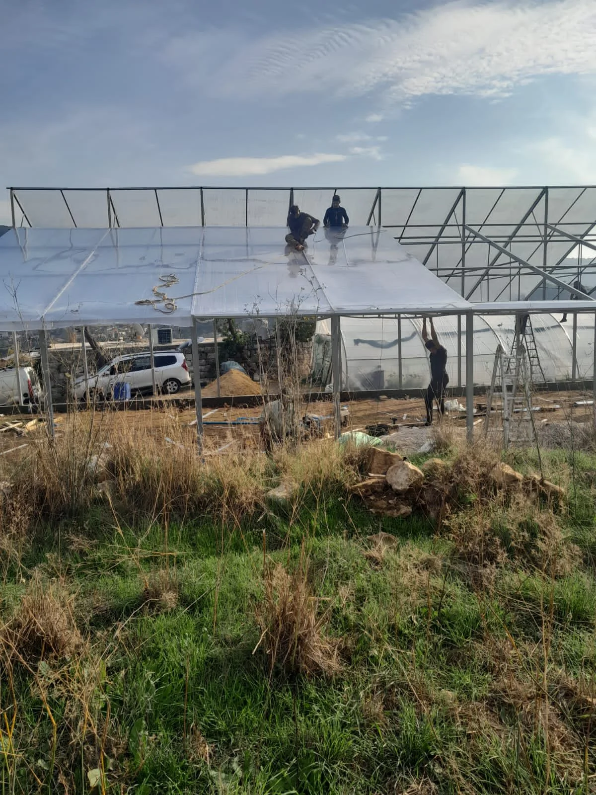 Pile of vermicompost soil on plastic sheet indoors