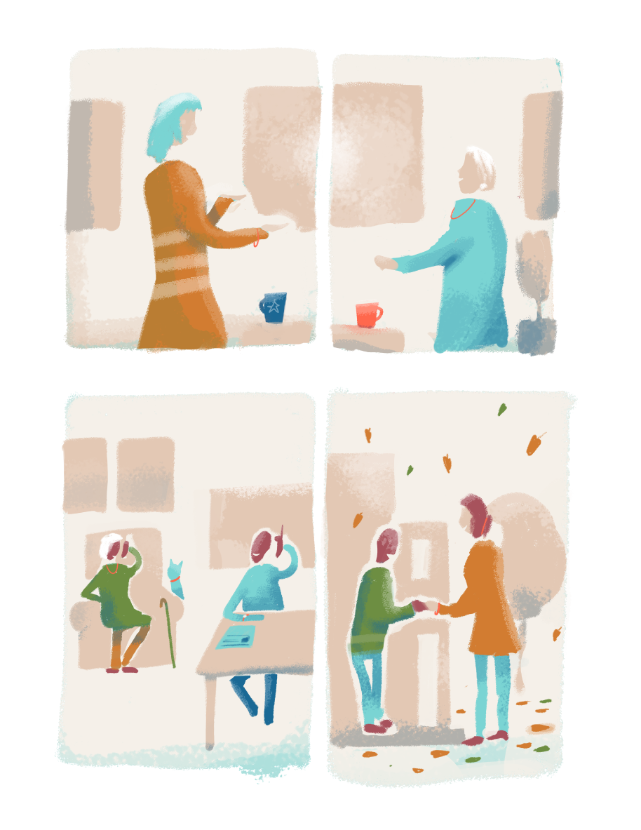 the sharer helping the older person with meals