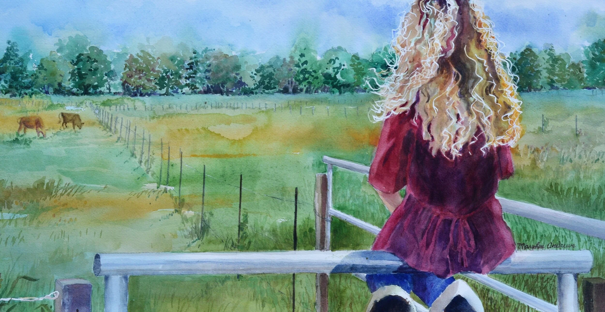   Pleasant Pastures . 15”x 30” Original watercolor. Available. 