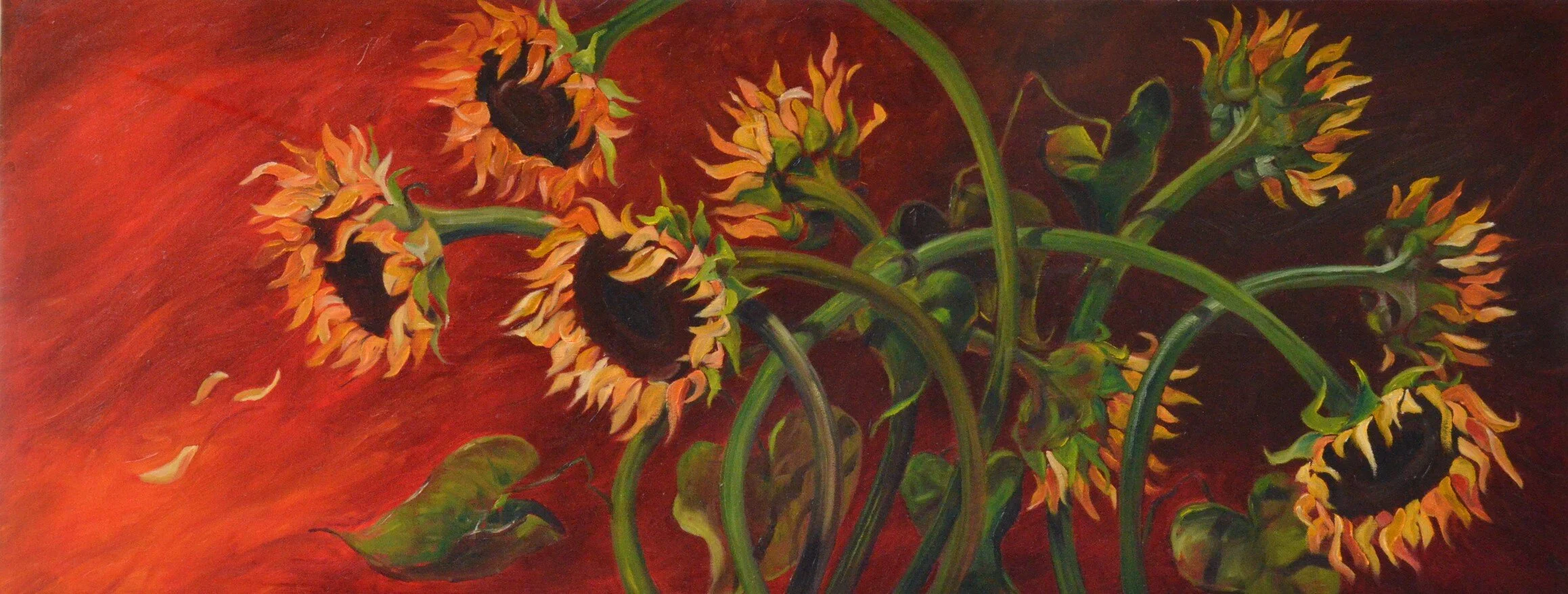   Sunflowers . 20”x  48” Original Oil. Sold. 