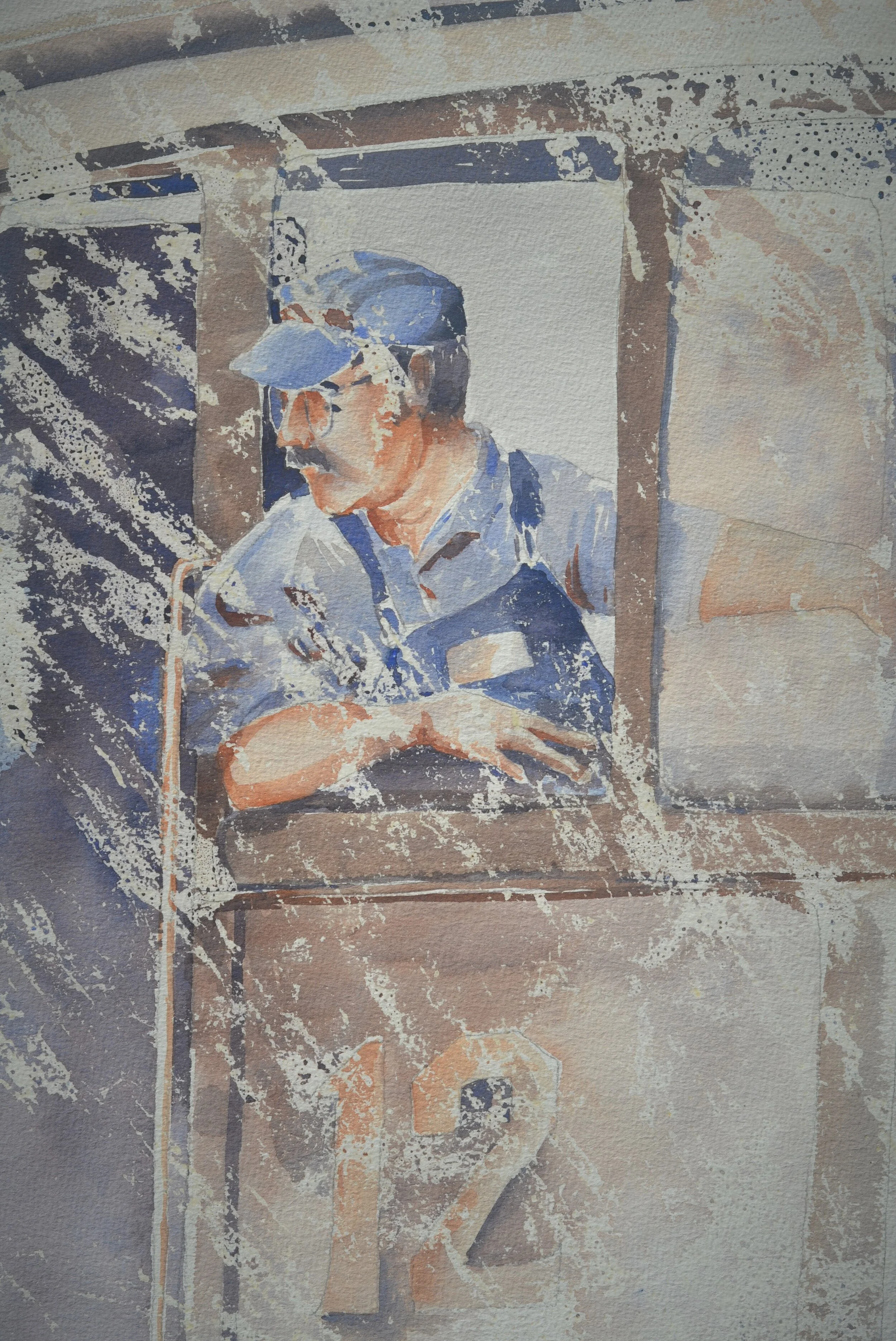   Rain on the Train . 15”x 11” Watercolor with Matte Medium resist. Available. 