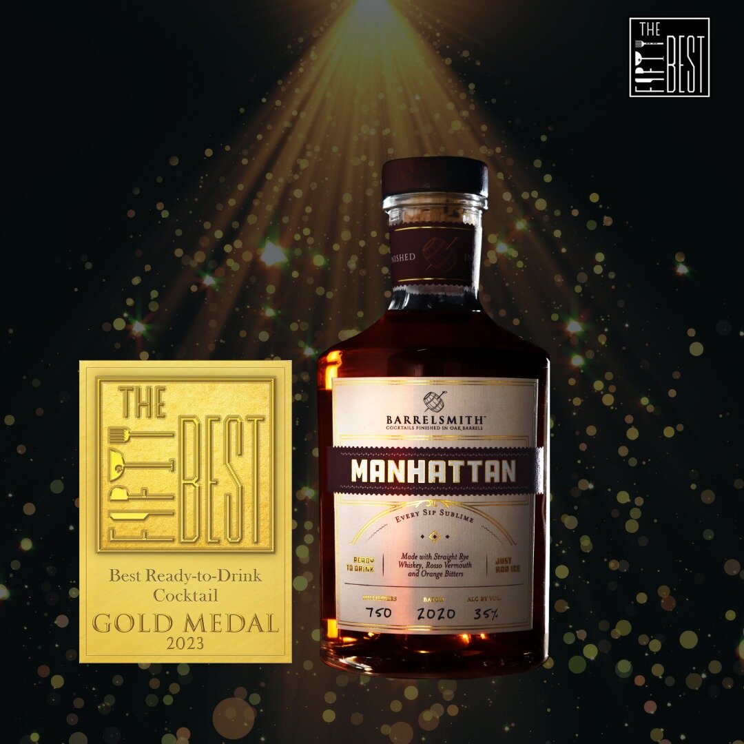 🥃 Raise your glasses to excellence! 🏆
 Barrelsmith&rsquo;s barrel-aged Manhattan has been honored with a GOLD medal award at The Fifty Best Ready-to-Drink Cocktails competition! 

#barrelsmithcocktails #barrelsmith #thefiftybest #bestcocktailsintow
