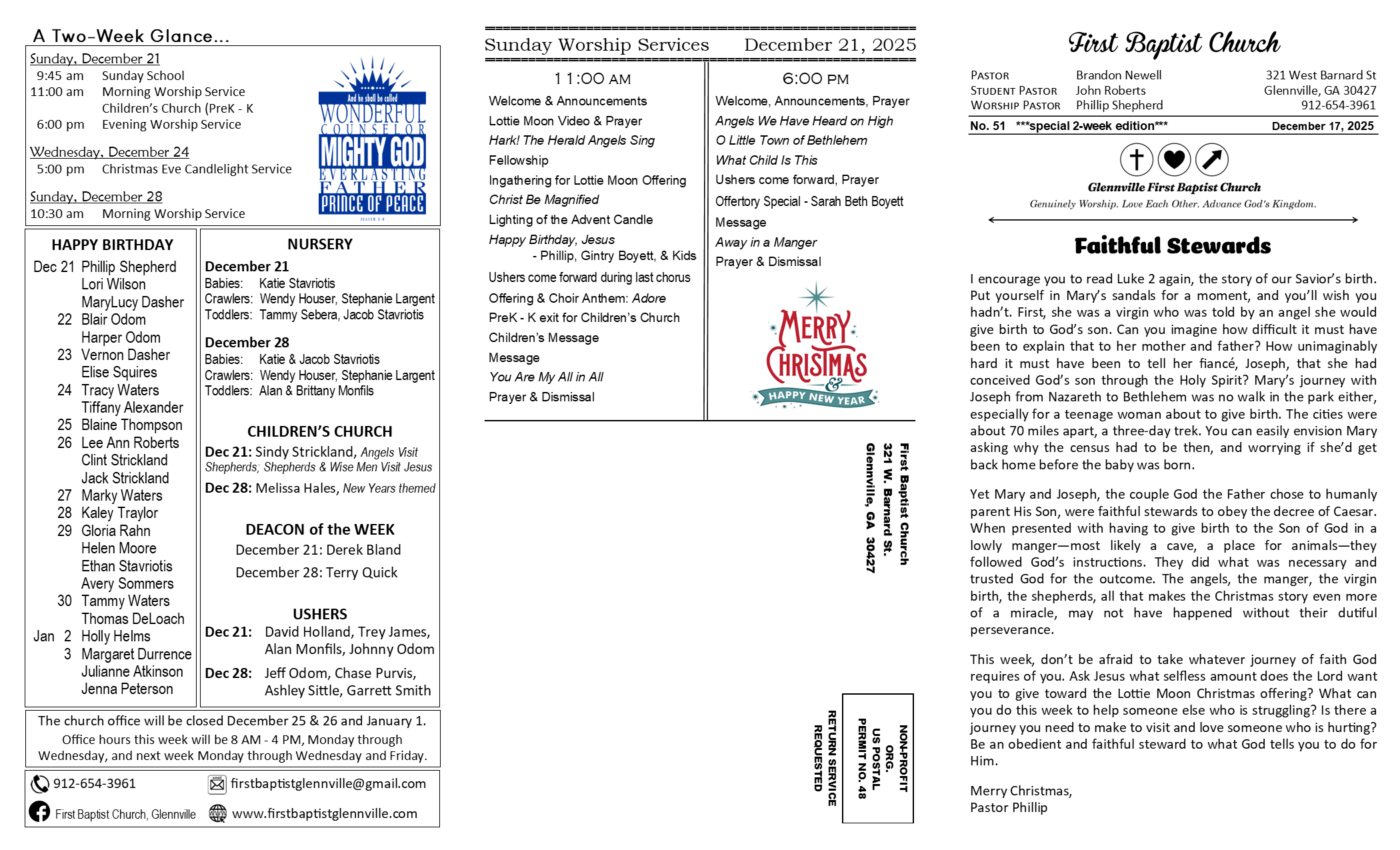FBC Glennville newsletter pg 1: 12-17-25