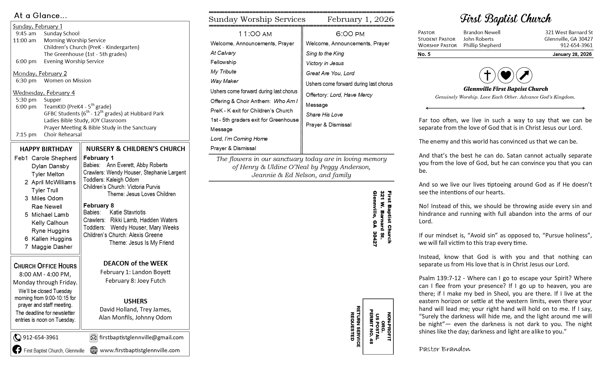 FBC Glennville newsletter pg 1: 1-28-26