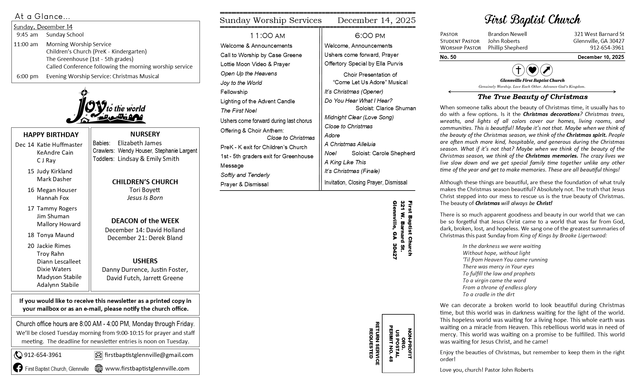 FBC Glennville newsletter pg 1: 12-10-25