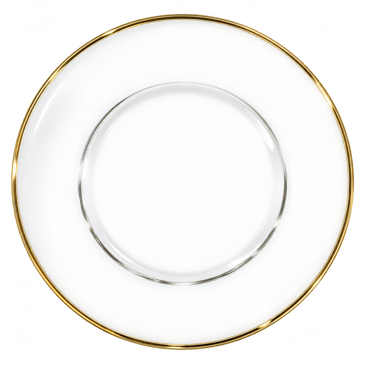 Clear Glass Charger W/ Gold Rim 13"