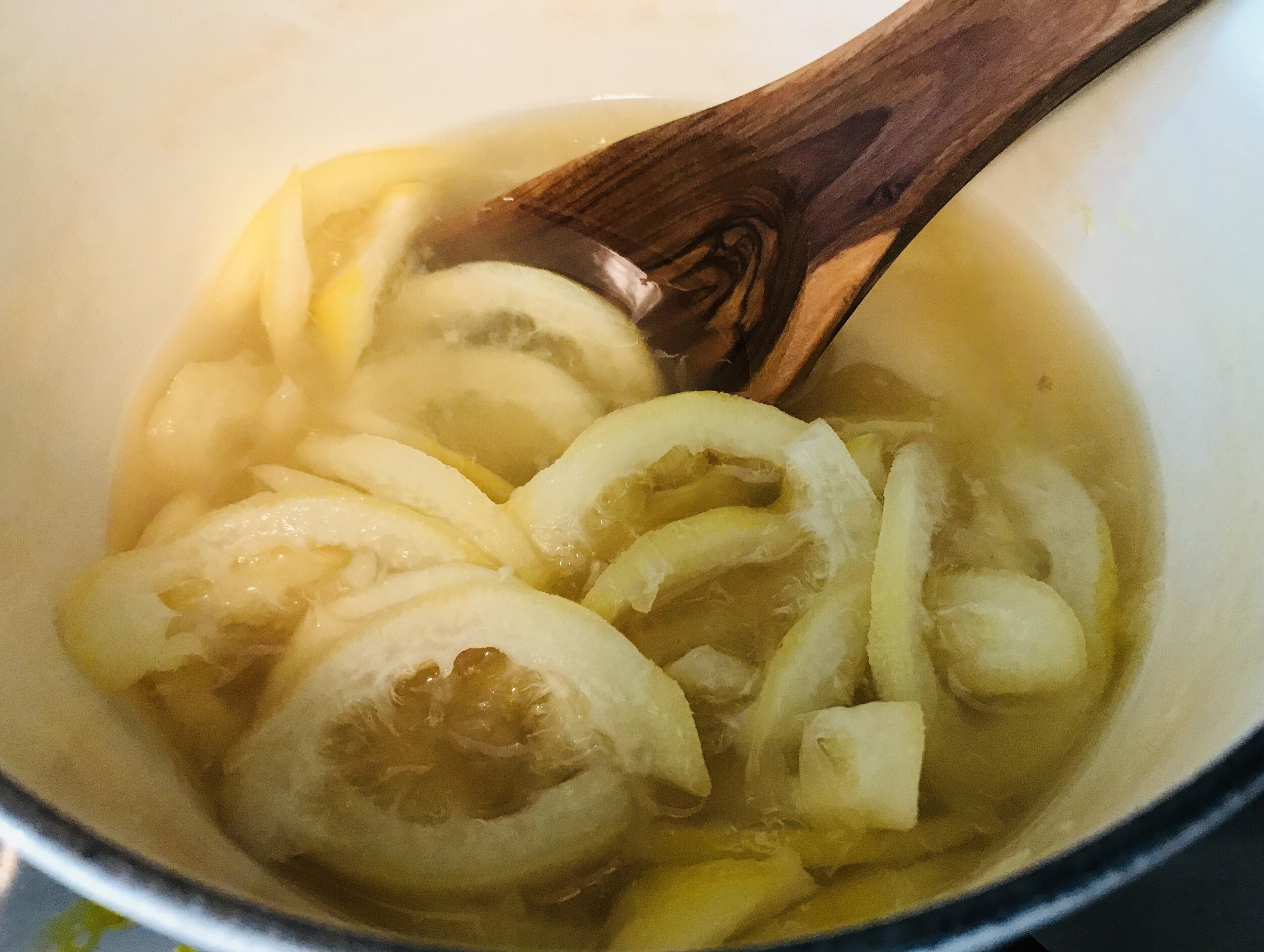  Lemon rinds, taking a hot bath in sugar water. 