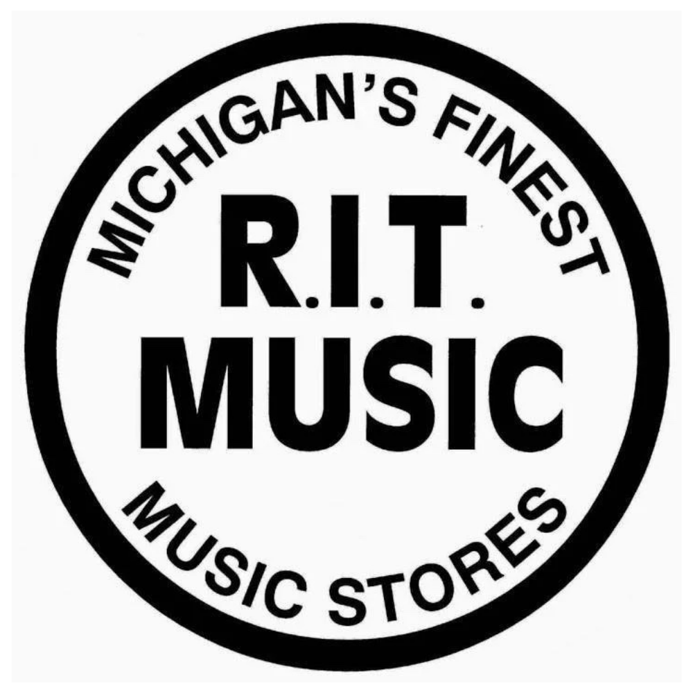 Circle logo with the text 'Michigan's Finest R.I.T. Music' and 'Music Stores' around the perimeter.
