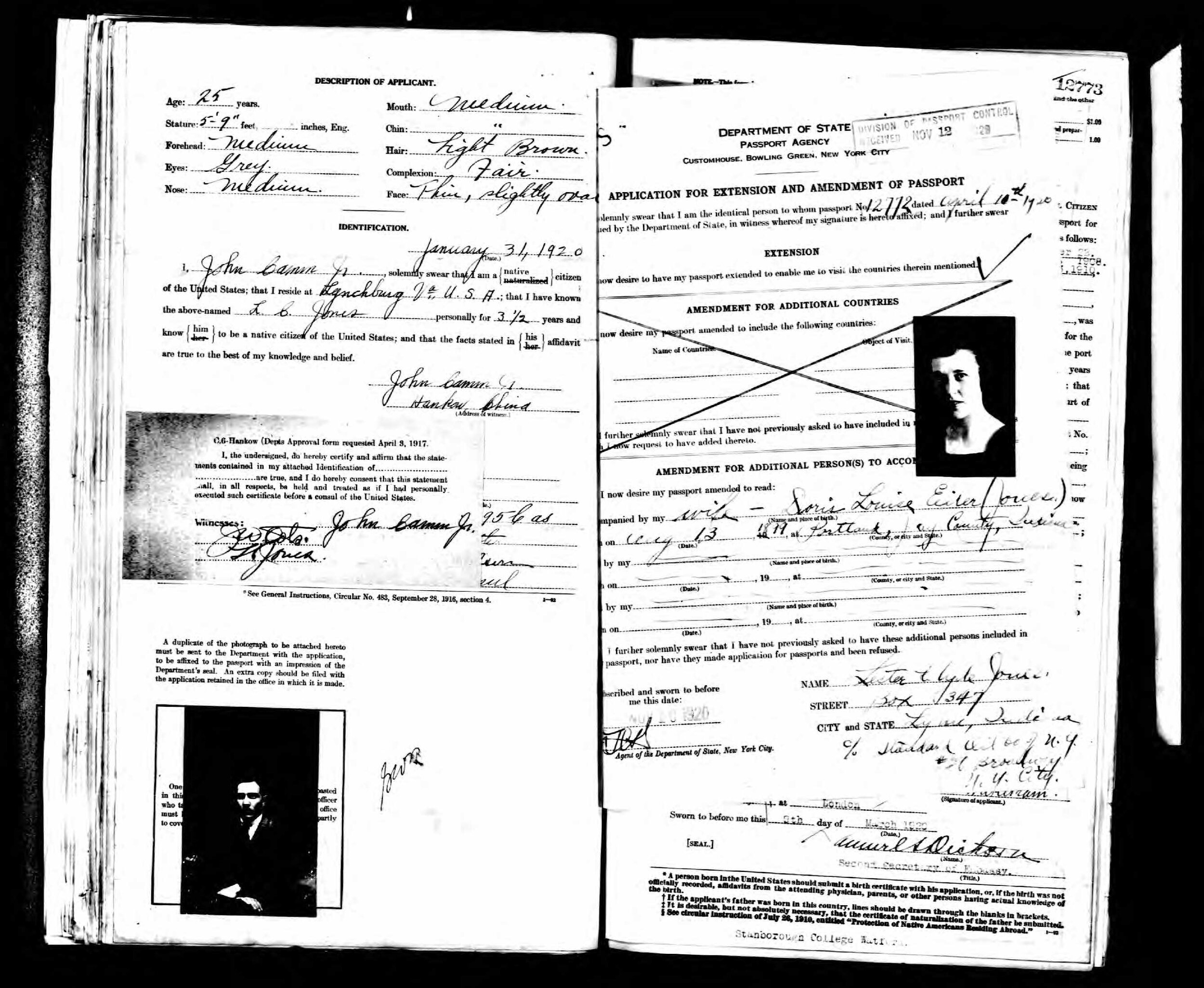 Last page of Lester's Passport Application