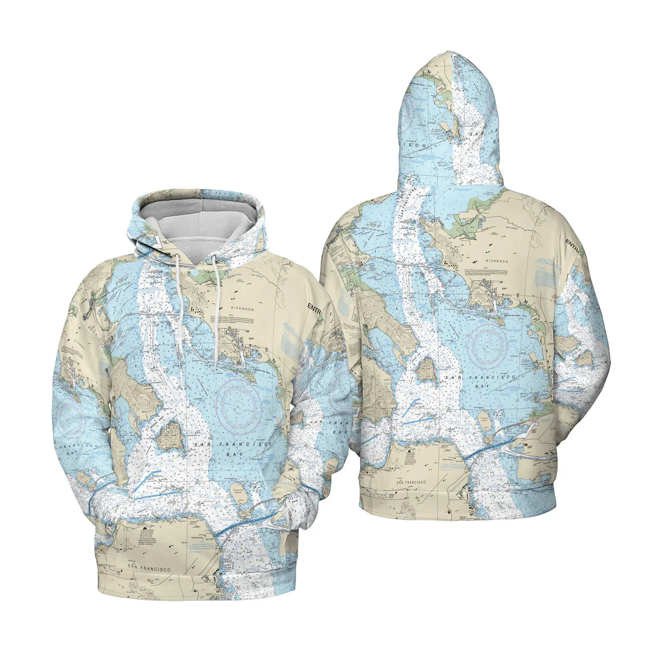 Lightweight Hoodie Sweatshirt- St Andrews Bay Nautical Chart  *PREORDER*