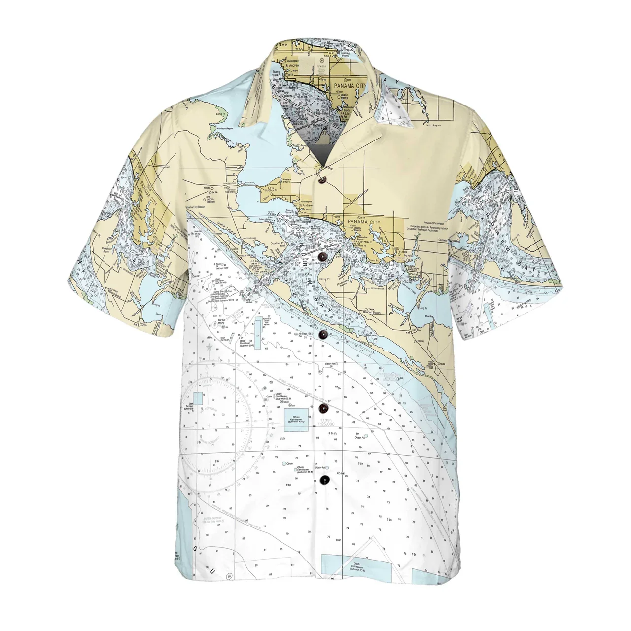 Collared Button Up Shirt- St Andrews Bay Nautical Chart *PREORDER ONLY*