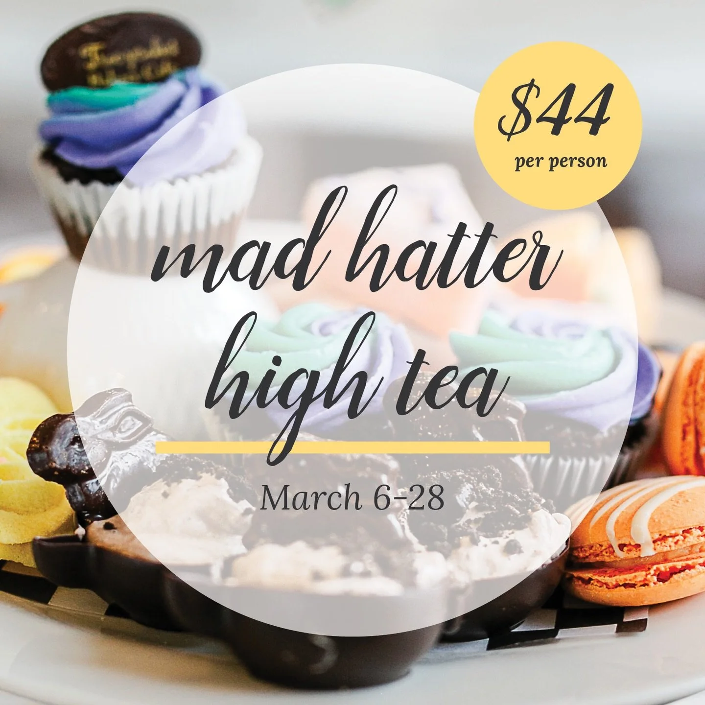 Step into Wonderland with our Mad Hatter High Tea, available March 6&ndash;28 💐☕️

Indulge in sweet treats like whipped lemon shortbread and brownie bites, enjoy a classic scone with Devonshire cream &amp; jam, plus savoury bites including ham &amp;